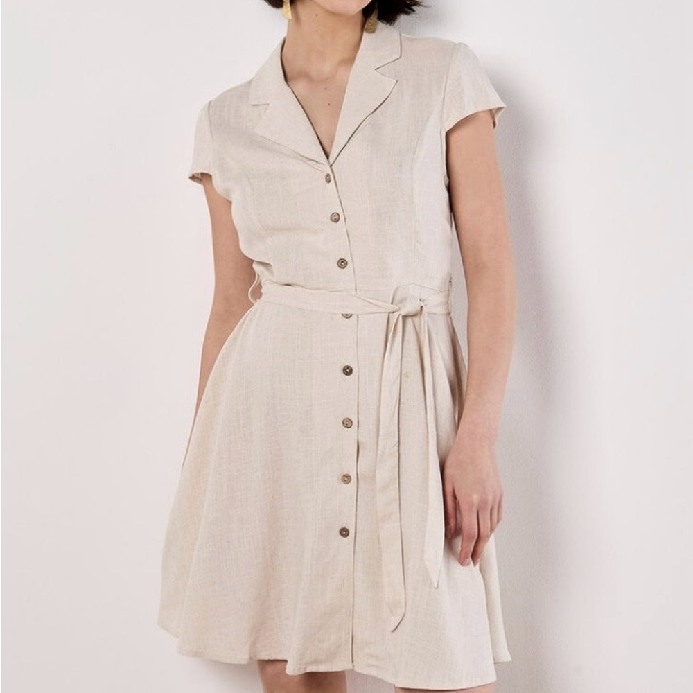 Fit and Flare linen-blend shirt dress by APRICOT
